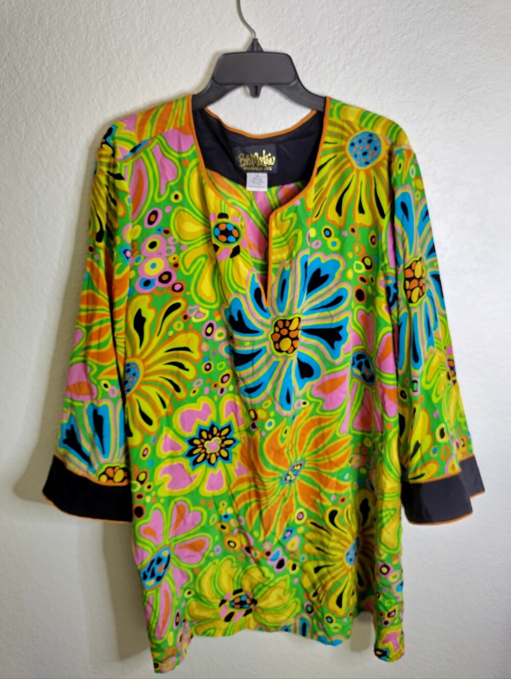Bob Mackie silk Wearable Art V Neck Floral blouse Sz 3x